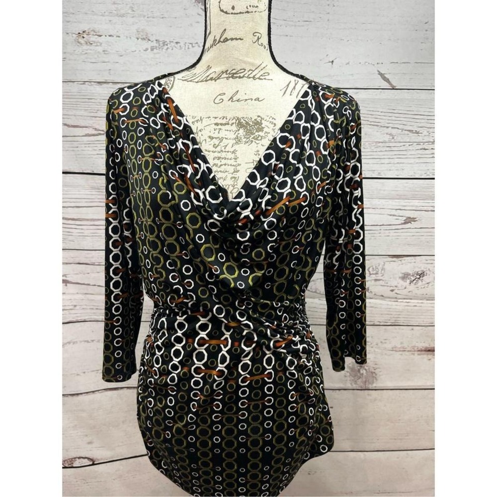 Worthington large 3/4 sleeve brown, black and green blouse